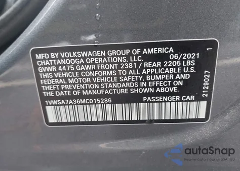 2021 Volkswagen Passat 2.0T Se z USA, uszkodzony, nr VIN 1VWSA7A36MC015286